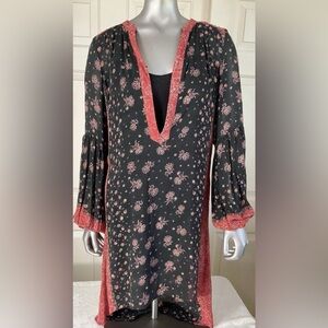 Free People Boho Blouse Size Small Floral Balloon Sleeve W Black Camisole Set